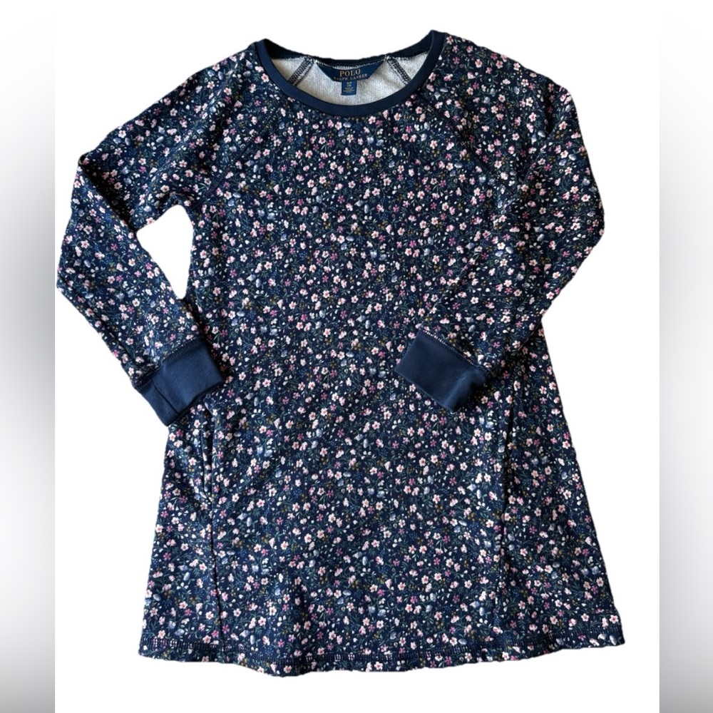 Polo Ralph Lauren Navy Floral Long Sleeves Cotton Pockets Dress Girls Small (7)